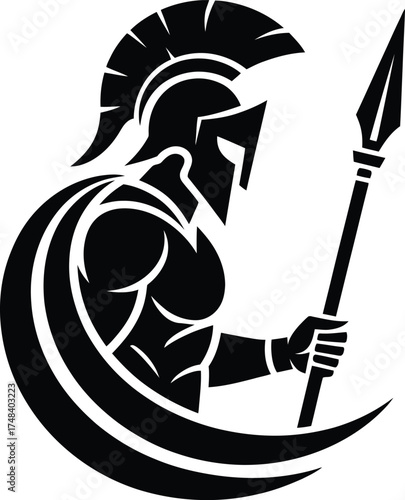 Ancient spartan warrior with helmet and spear a striking silhouette on transparent background