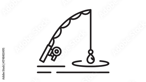 Simple line drawing of a fishing rod with a lure in the water, symbolizing leisure and outdoor activity.