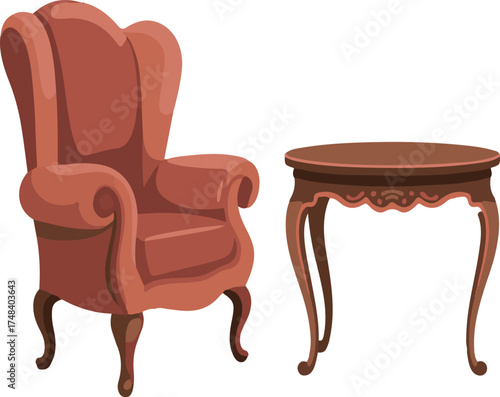 Victorian Style Antique Armchair and Table