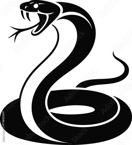 Black cobra poised to strike a dynamic reptile silhouette on transparent background