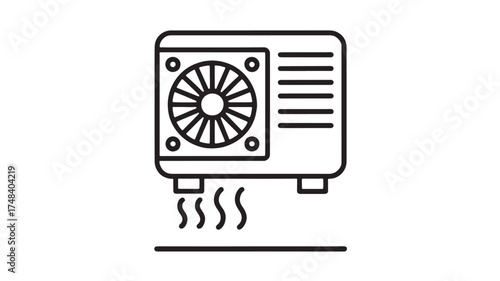 Modern air conditioner unit with fan and heat waves illustration