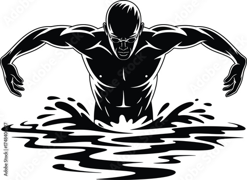 Dynamic swimmer illustration in action intricate details on transparent background silhouette
