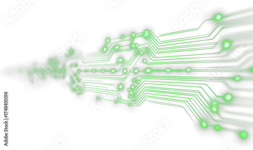 Perspective View Glowing Green Circuit Wave Clipart Design Isolate on Transparent Background, cutout, png