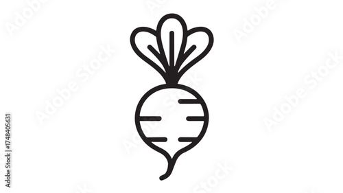 Simple outline illustration of a fresh beet with green leaves, symbolizing healthy eating and organic produce.