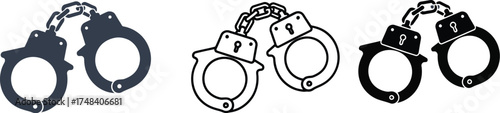 Three handcuff illustrations in different styles against white background