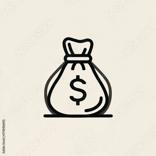 Illustration of money bag concept for business and finance presentations representing wealth accumulation financial success investment growth earnings and economic prosperity with black outline design