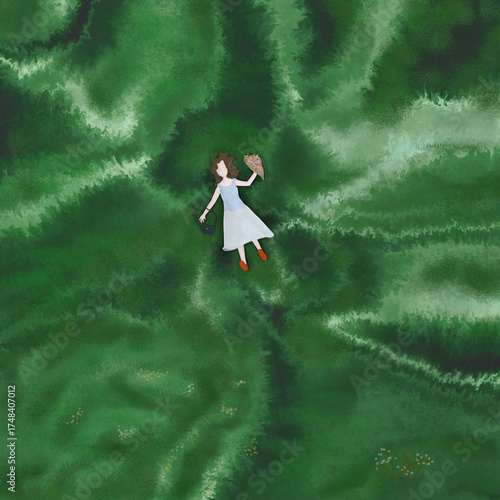 girl lying on the grass