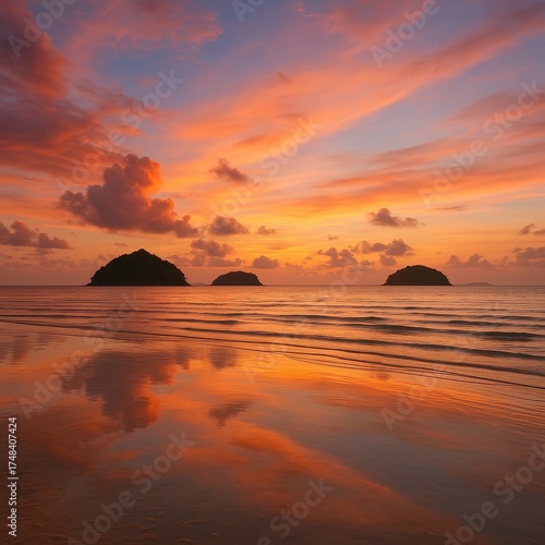 Wallpaper Mural Glowing Pacific island sunset over tranquil lagoon palm silhouettes and radiant sky idyllic paradise mood for travel romance and relaxation stories Torontodigital.ca