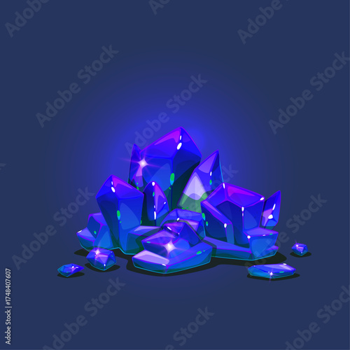 Luminous cluster of fantasy crystals glowing with mystical energy on a dark, enigmatic background