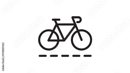 Simple line art illustration of a bicycle on a dashed line path