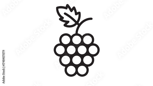 Simple line art illustration of a cluster of grapes with a leaf