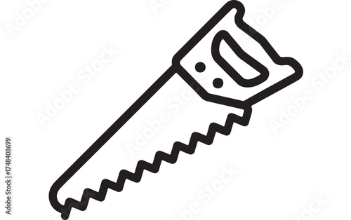 Simple outline illustration of a hand saw on a white background