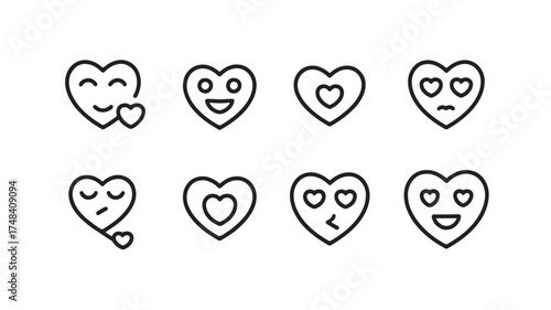 Collection of cute heart emojis expressing various emotions and affection
