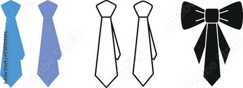Illustration of two ties in color and outline with a black bow tie