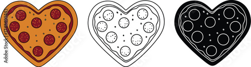 Three heart shaped pizzas with pepperoni on a white background art