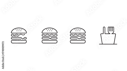 Simple line icons representing burgers and cutlery for food service