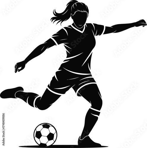 Female soccer player in action dynamic pose on transparent background silhouette