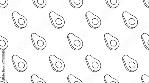 Simple and clean seamless pattern of avocado halves on a white background, perfect for food themes.