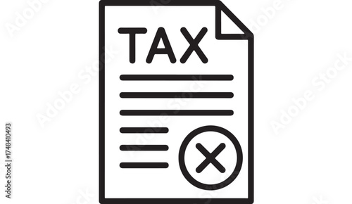 Document with TAX label and a cross mark symbol, representing tax payment or rejection.