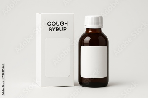 Cough Syrup Bottle and Box Mockup