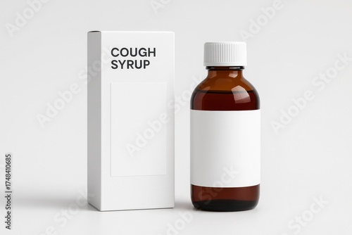 Cough Syrup Bottle and Box Mockup