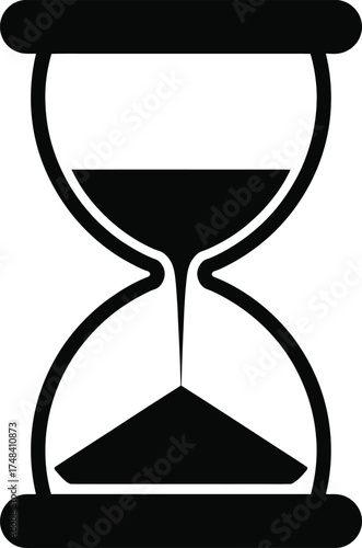 Simple black hourglass icon illustration with sand perfect for design on transparent background silhouette