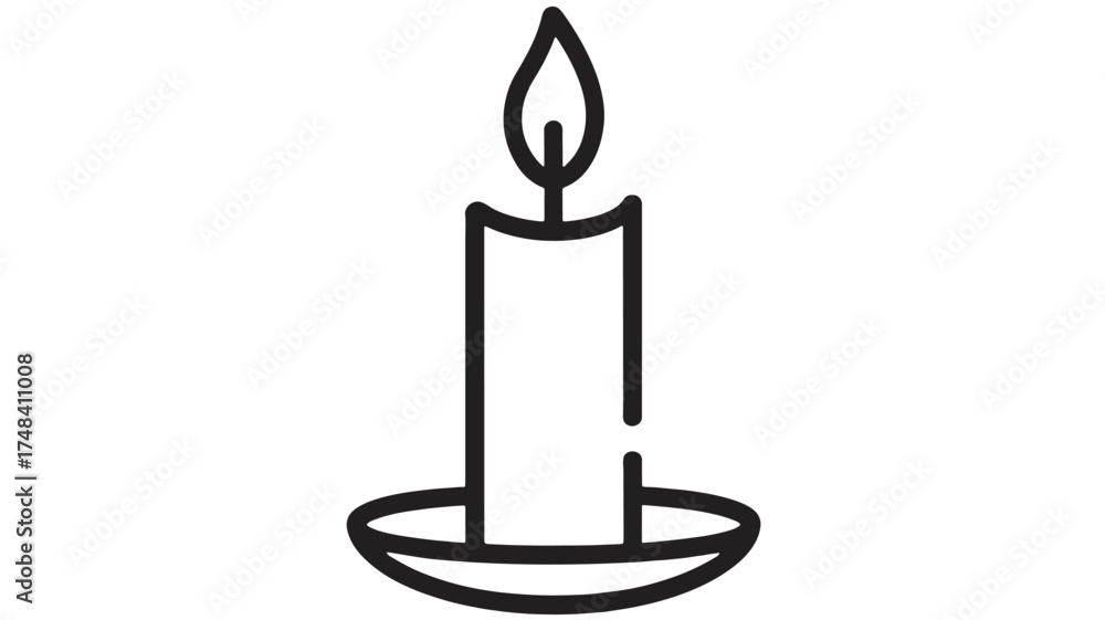 Obraz premium Simple line drawing of a lit candle in a holder, representing warmth and tradition.