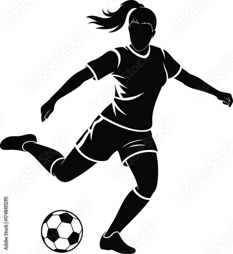 Female soccer player in action dynamic pose on transparent background silhouette