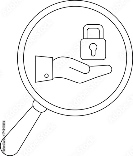 A magnifying glass focuses on a hand holding a lock