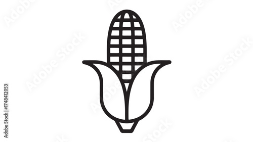 Simple outline illustration of a fresh ear of corn with leaves