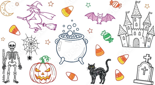 Vector art of halloween doodle elements