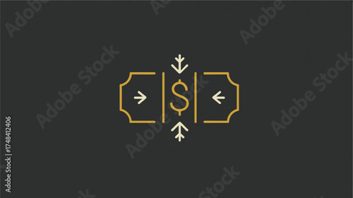 Money Flow Illustration Showing Inbound and Outbound Currency with a Dollar Sign Centerpiece and Simplistic Design Aesthetic Perfect for Finance Reports and Presentations