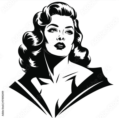 Elegant vintage woman portrait with dramatic hair a striking silhouette on transparent background