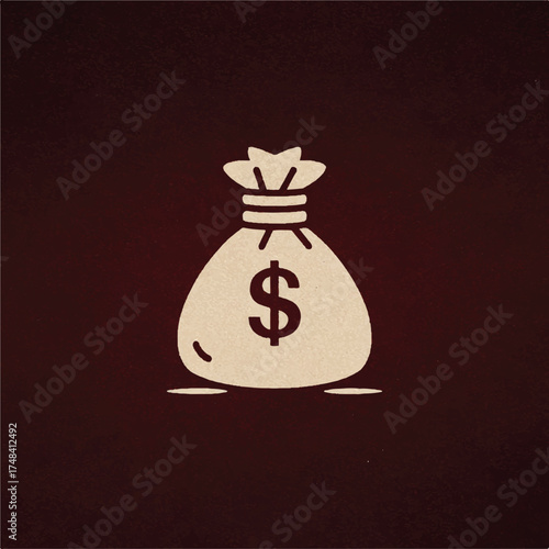 Money bag icon on textured background financial wealth illustration showing investment savings and economic success simple vector design for business concepts