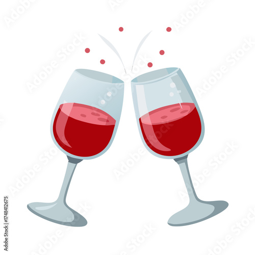 Two glasses of wine and splashes.Vector illustration with glasses of wine and splashes on transparent background.vector icon

