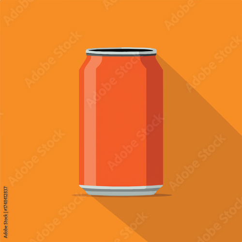 Orange Aluminum Can Illustration with Long Shadow on Saffron Background Perfect for Mockups and Advertising Beverage Container for Cold Drinks and Refreshments Simple Design