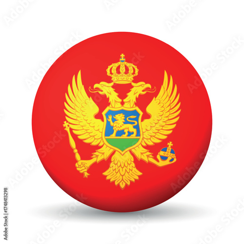 Glass light ball with flag of Montenegro. Round sphere, template icon. Montenegrin national symbol. Glossy realistic ball, 3D abstract vector illustration. Big bubble.
