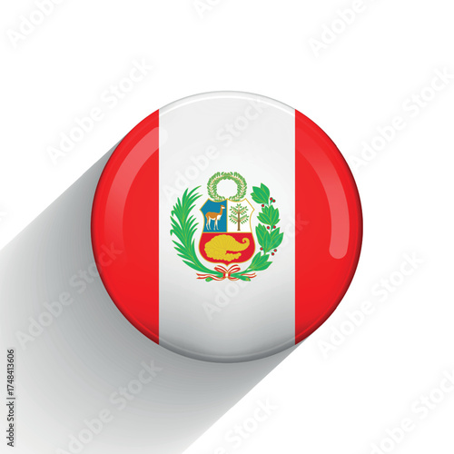 Glass light ball with flag of Peru. Round sphere, template icon. Peruvian islands national symbol. Glossy realistic ball, 3D abstract vector illustration. Big bubble.
