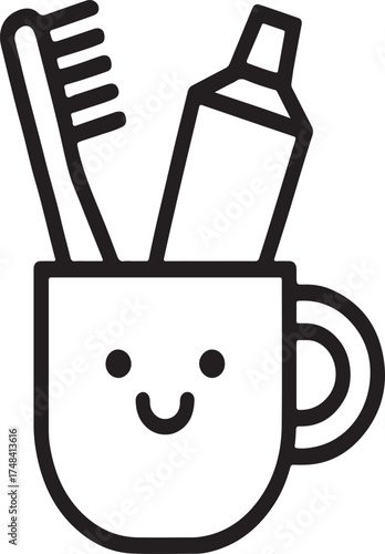 Smiling Clean Minimalist Toothbrush and Toothpaste Icon