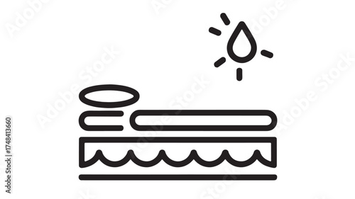 Cozy bed with a sun and water drop icon indicating comfort and refreshment