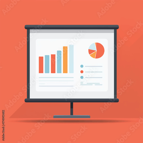 Presentation Screen with Bar Chart and Pie Chart Displaying Business Growth and Statistical Data Analysis for Financial Reporting and Strategic Planning in a Corporate Environment
