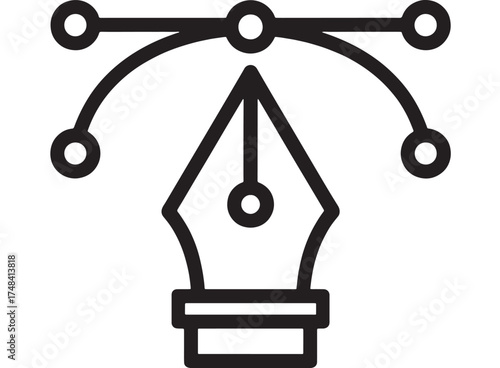 Vector graphic pen tool icon with Bezier curve handles for design and illustration