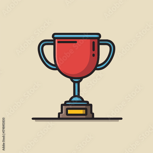 Red and Blue Trophy Award with Gold Plate Symbolizing Achievement and Success in Competitions and Celebrations Graphic Illustration Vector Illustration for Web Design and Mobile Apps