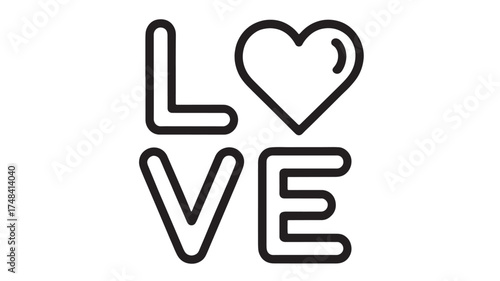 Simple, bold graphic spelling out LOVE with a heart symbol.
