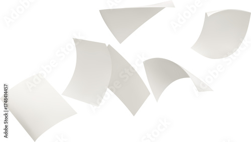 Empty Flying paper Flying White Paper isolated on transparent background, Falling White Blank Paper PNG Flying paper sheet Falling paper sheets. Set of flying curved leaves of paper A Cascade of Paper