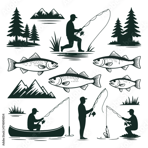 Fishing and Outdoors Silhouette Vector Set