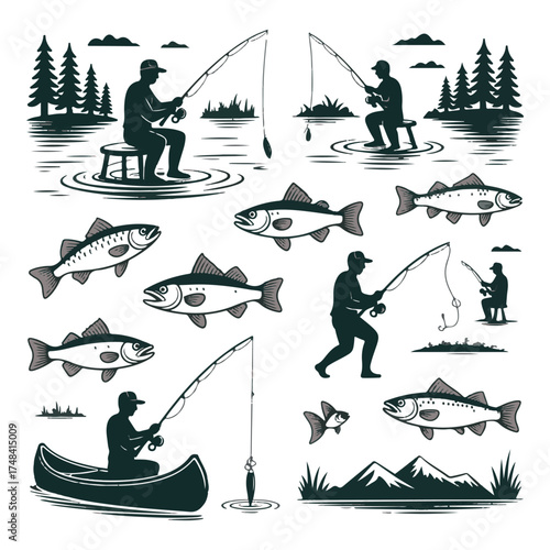 Fishing and Outdoors Silhouette Vector Set