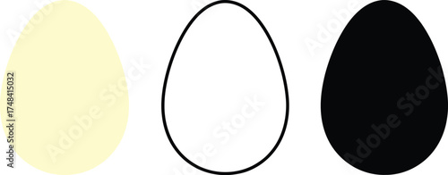 Three egg illustrations in different styles on a white background