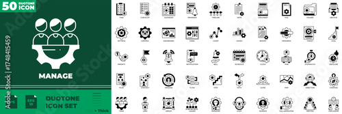 Manage Duotone Editable Icons set. Vector illustration in modern thin duotone style of manage icons: management, organisation, coaching, etc