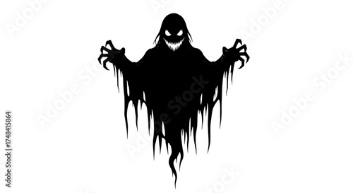 A terrifying silhouette of a spooky ghost with glowing eyes and dripping shadowy form perfect for halloween or horror themes